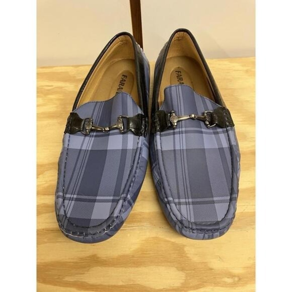 Faranzi Driving Loafers Slip-on Mens Size 11 Blue Plaid
